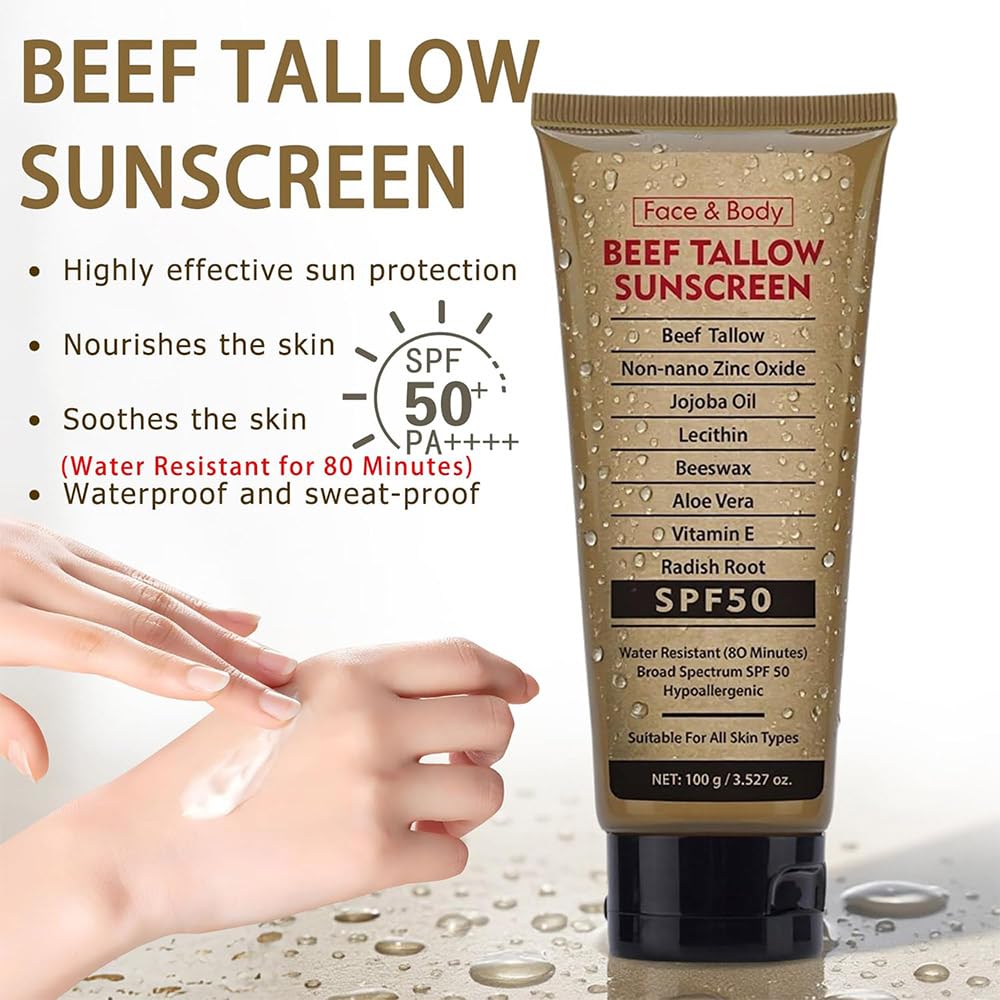 Generic Beef Tallow Sunscreen texture shows non-greasy, light finish