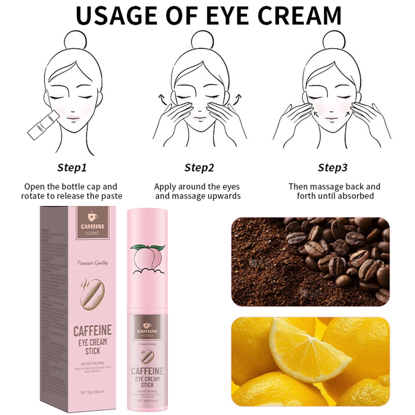 Generic caffeine eye balm stick mini tube and cap for mess-free makeup days.