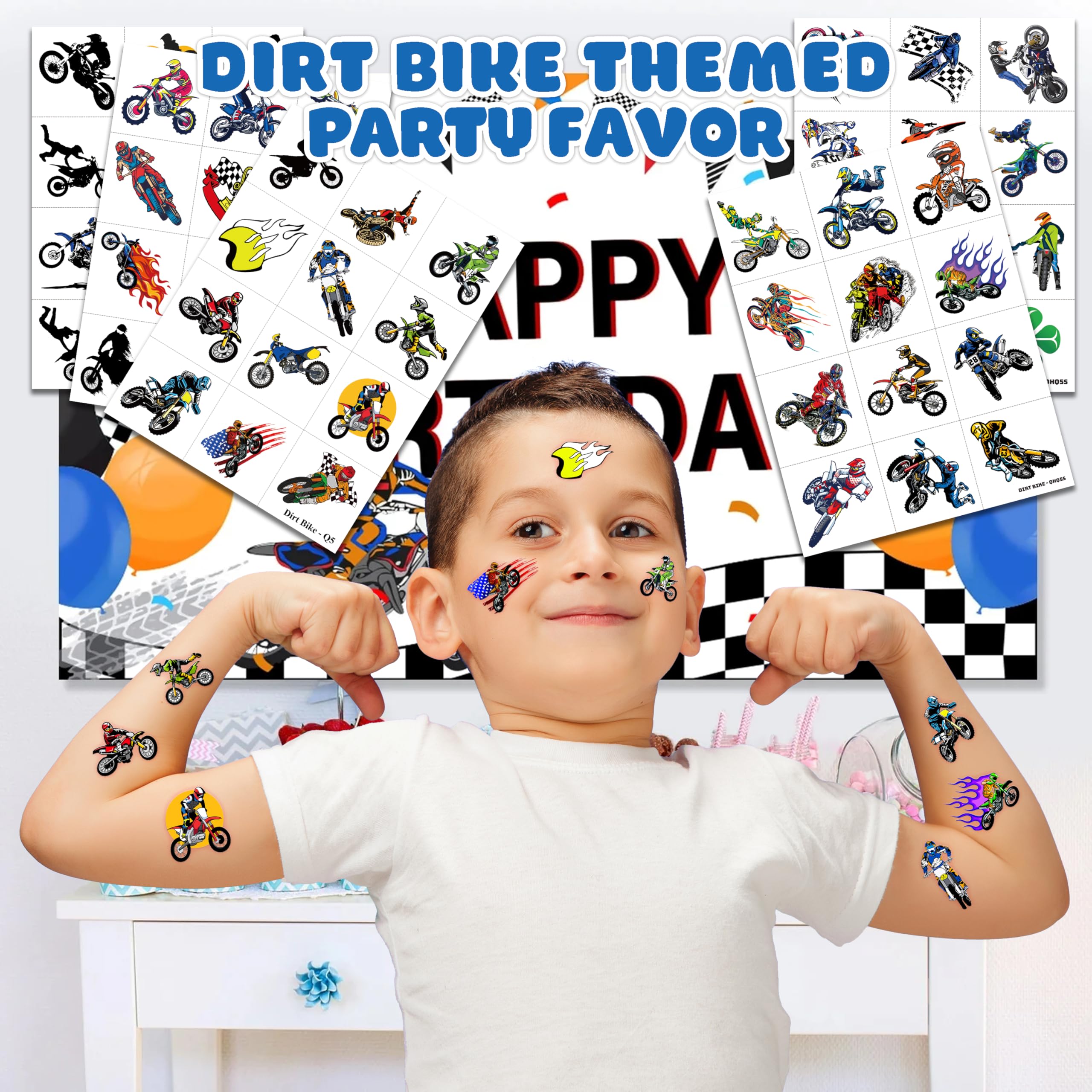 Generic dirt bike racing tattoos sheet 2 showcases bold riders for face art.