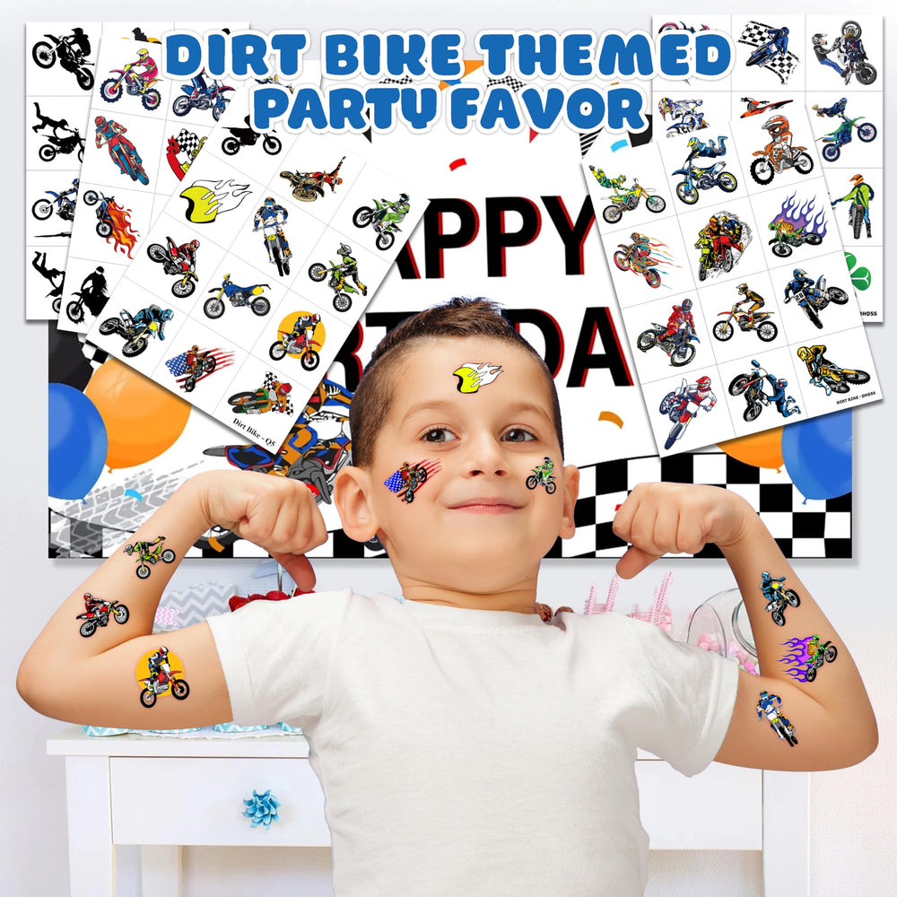 Generic dirt bike racing tattoos sheet 2 showcases bold riders for face art.