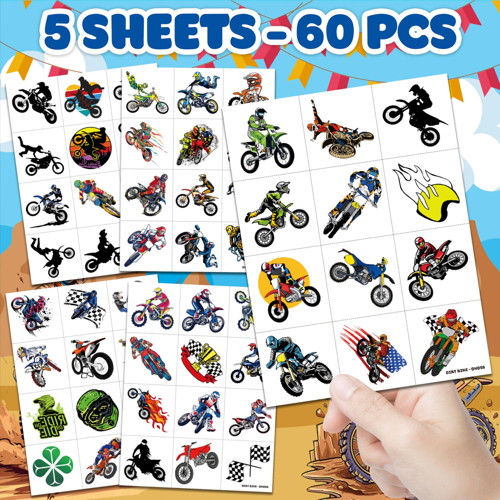 Generic dirt bike racing tattoos sheet 3 offers playful designs for decor.
