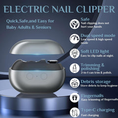 Generic electric nail clipper side view highlights ergonomic handling for easy use