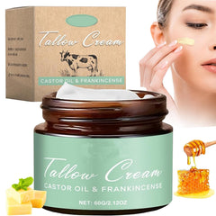 Generic Grass-fed Beef Tallow Cream bottle with castor oil and frankincense hydrates skin