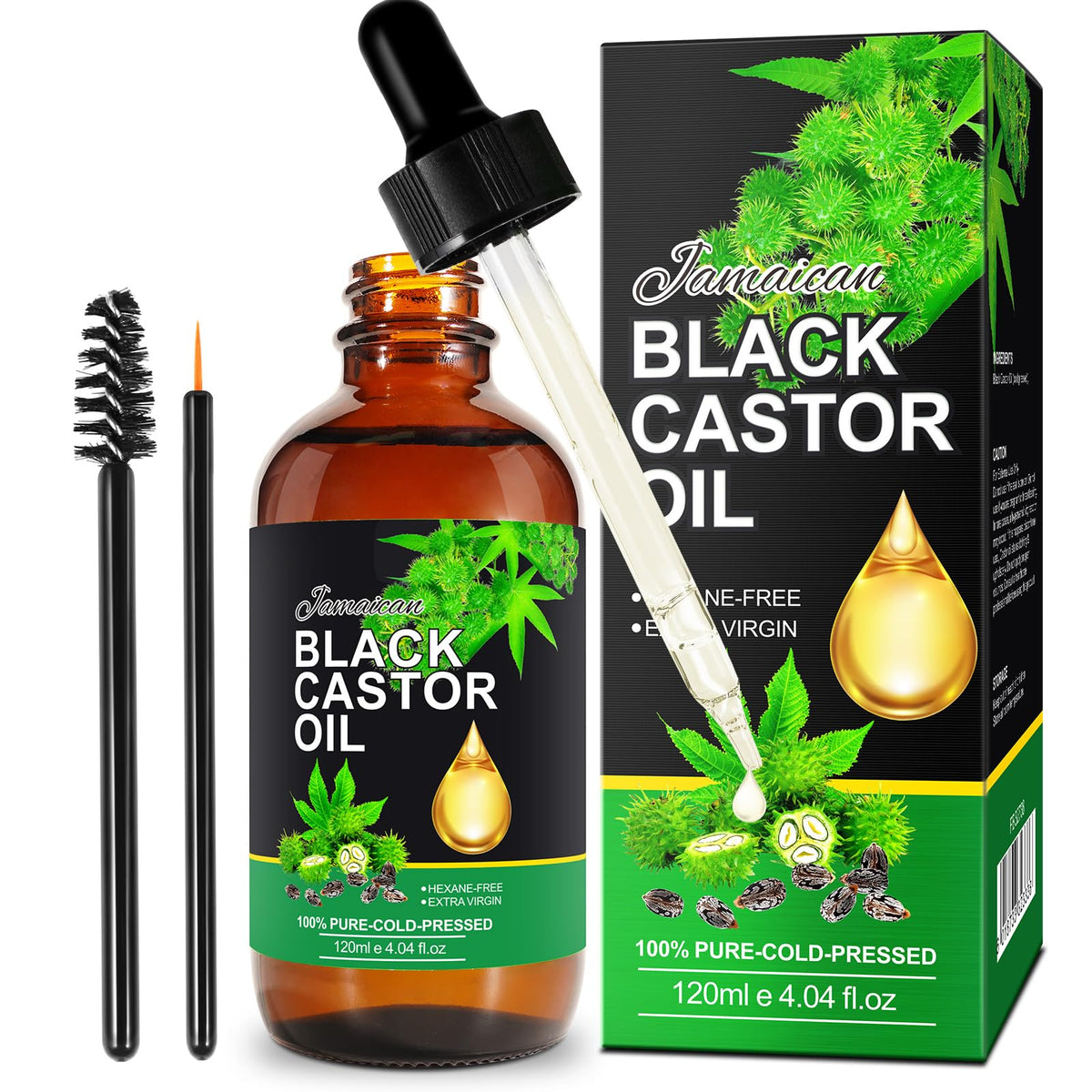 Generic Jamaican Black Castor Oil bottle in glass for hair and skin nourishment.