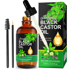 Generic Jamaican Black Castor Oil bottle in glass for hair and skin nourishment.