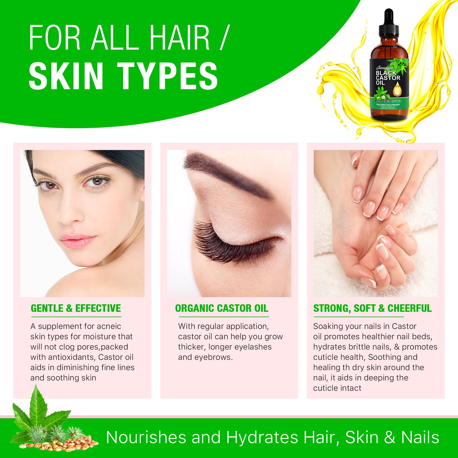 Generic Jamaican Black Castor Oil hair growth application on damaged hair.