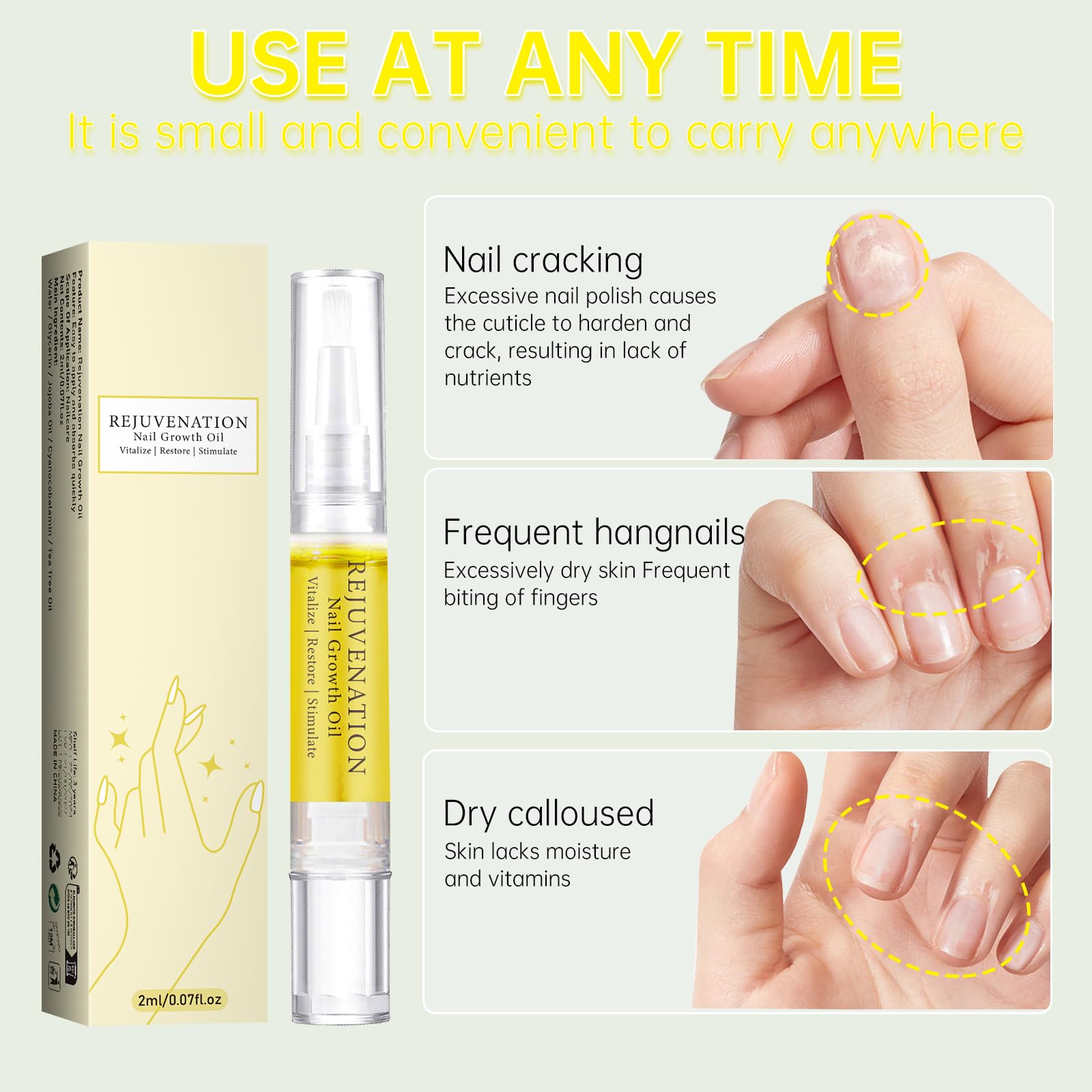 Generic Rejuvenation Nail Growth Oil accompanies a nail file for precise shaping.