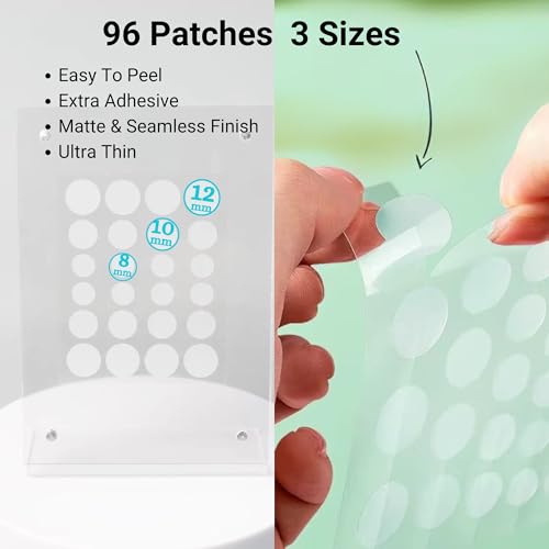 Generic Pimple Patch sizes 8-10-12mm illustrate multi-blemish coverage.