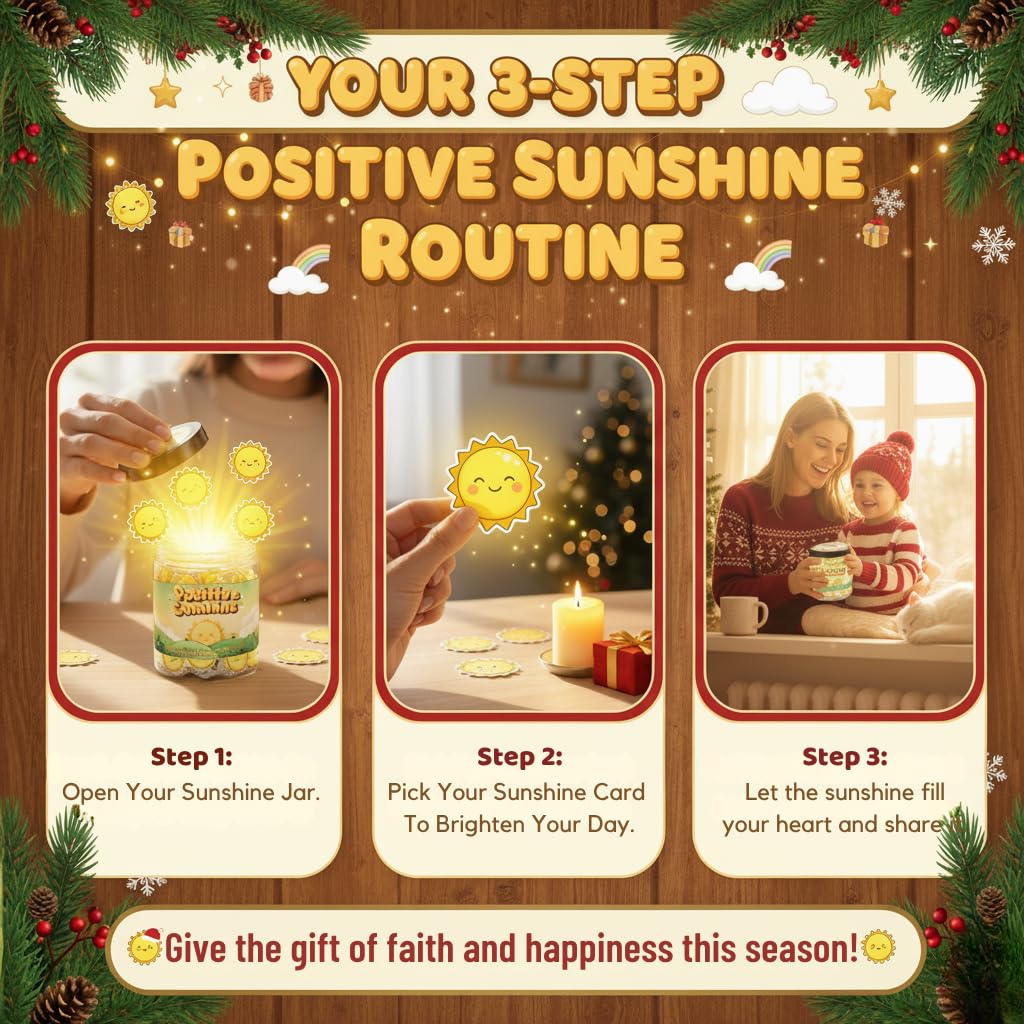Generic Positive Sunshine Jar close-up of an affirmation card with sunny artwork.
