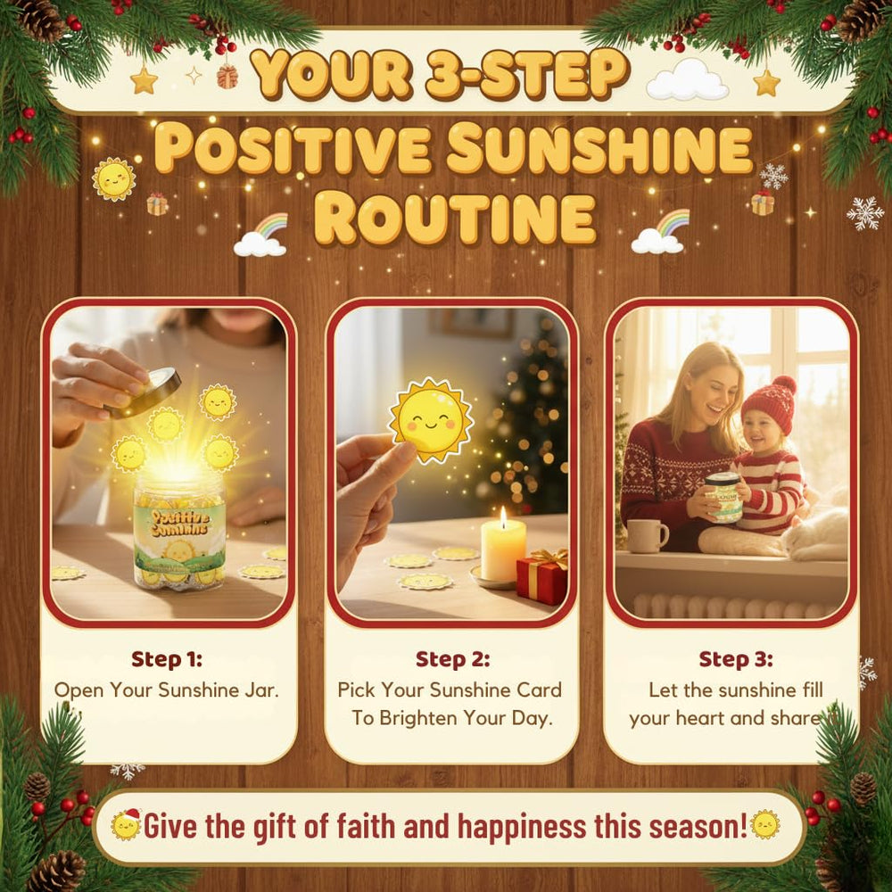 Generic Positive Sunshine Jar close-up of an affirmation card with sunny artwork.