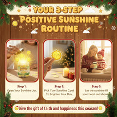 Generic Positive Sunshine Jar close-up of an affirmation card with sunny artwork.