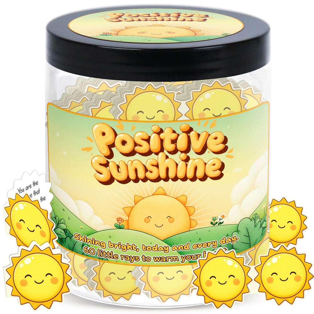 Generic Positive Sunshine Jar front view shows the bright jar and 60 affirmation cards.