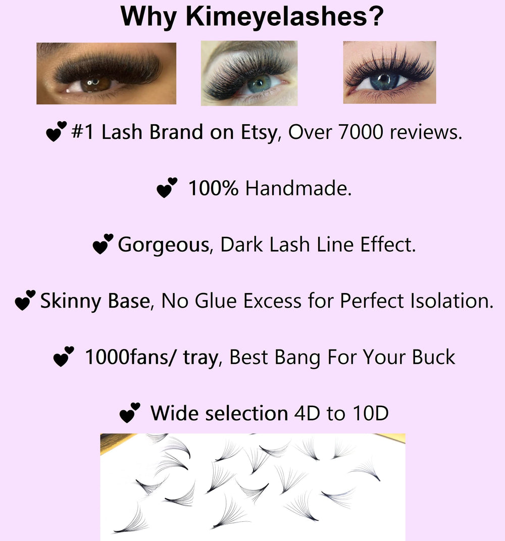Generic premade volume fans 11-14mm; suited for blended lash styles.