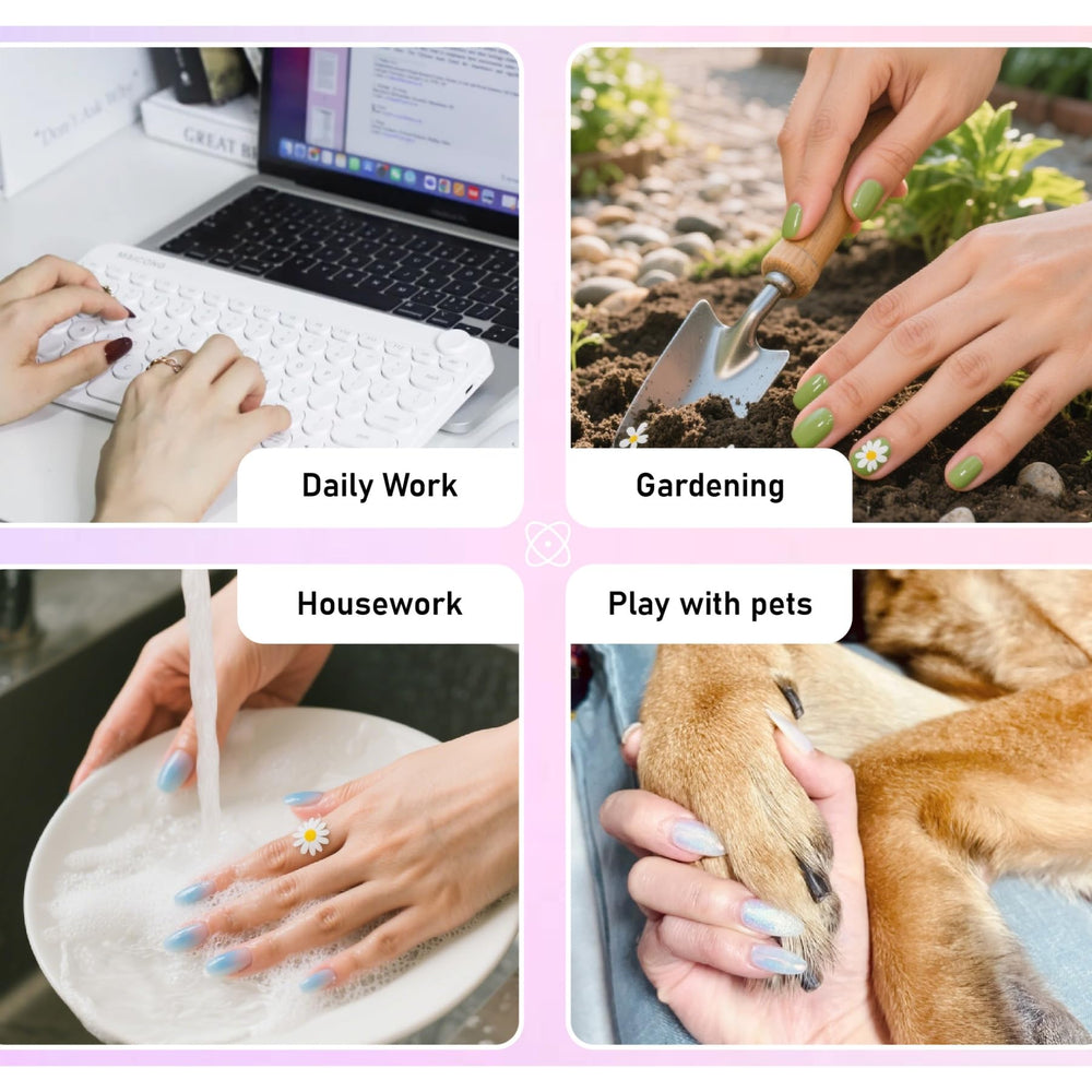 Compact packaging displaying the complete press-on nail kit