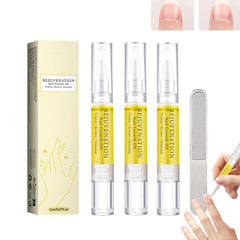 Generic Rejuvenation Nail Growth Oil bottle beside nail file for healthier-looking nails.