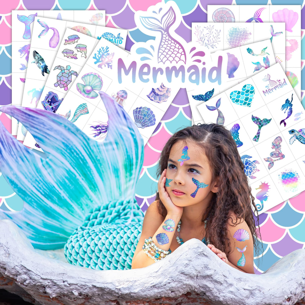 Generic Sea Life Tattoos: dolphins and shells enhance ocean-themed celebrations for kids.