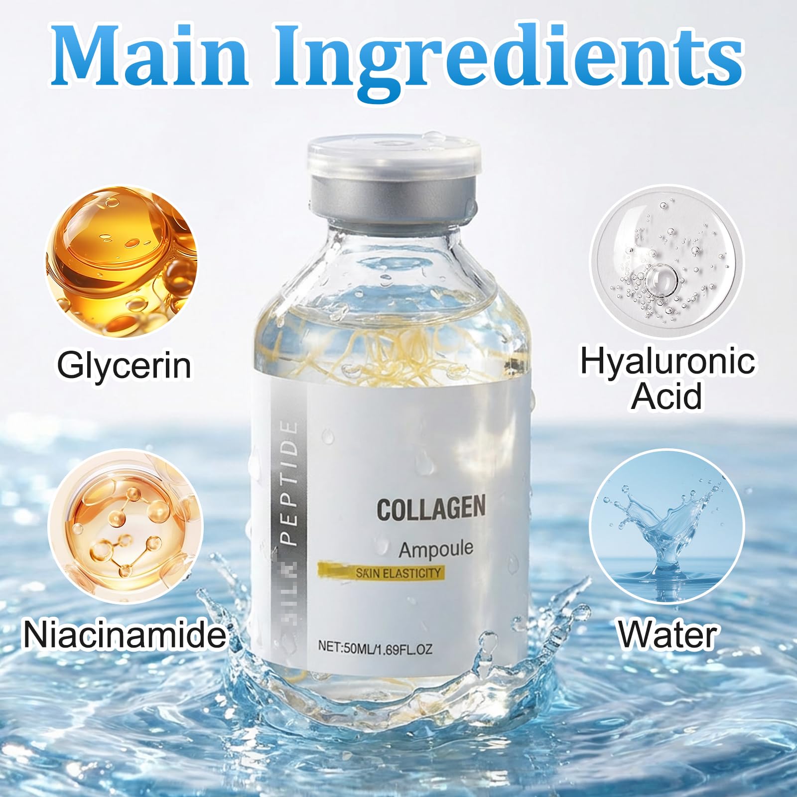 Generic Silk Peptide Lifting Ampoule packaging highlights compact 50ml size for travel skincare.