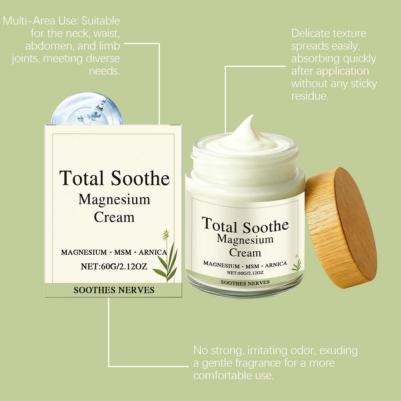 Generic Total Soothe Magnesium Cream quick-absorbing finish for all-day comfort.