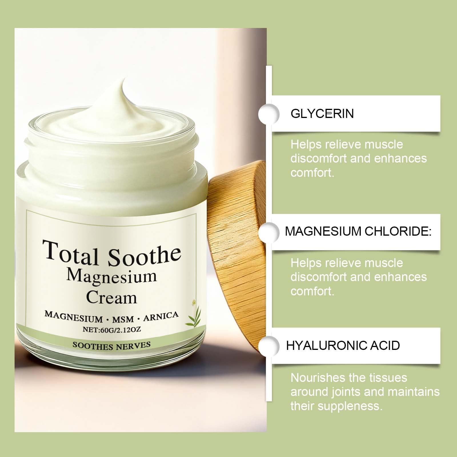 Generic Total Soothe Magnesium Cream texture close-up highlights creamy, non-greasy feel.