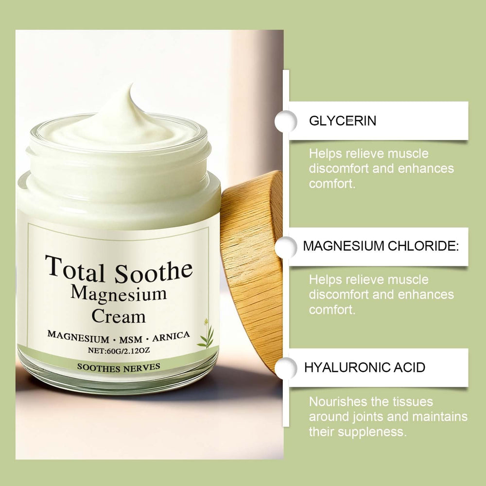 Generic Total Soothe Magnesium Cream texture close-up highlights creamy, non-greasy feel.