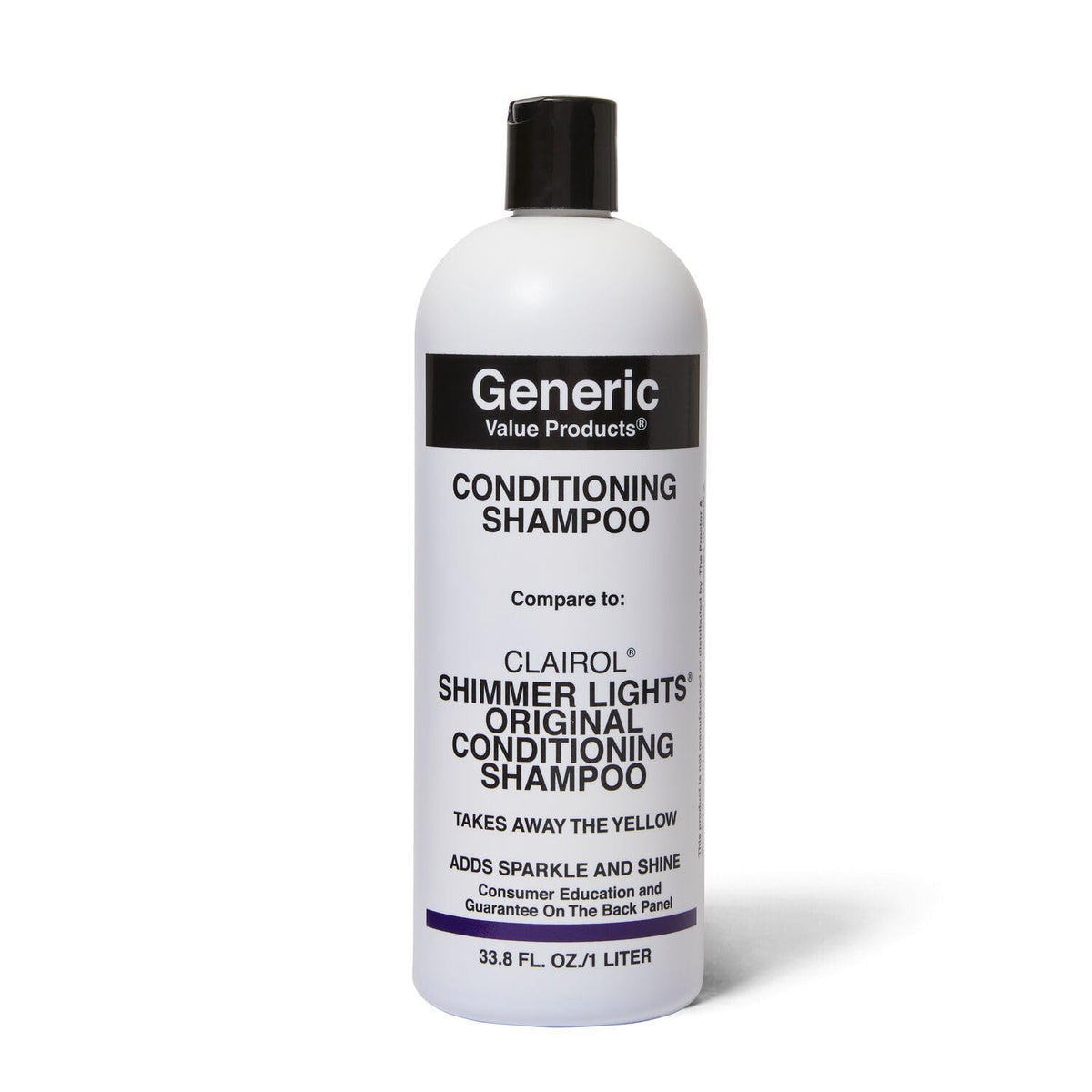 Generic Value Products Conditioning Purple Shampoo bottle front showing brass-toning and refreshing glow