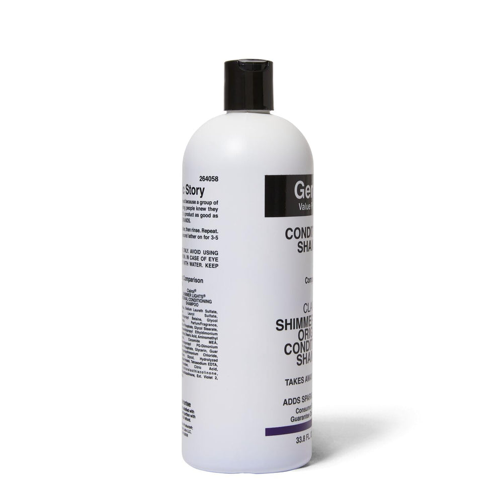 Generic Value Products Conditioning Purple Shampoo demonstrating brass-toning on faded blonde highlights