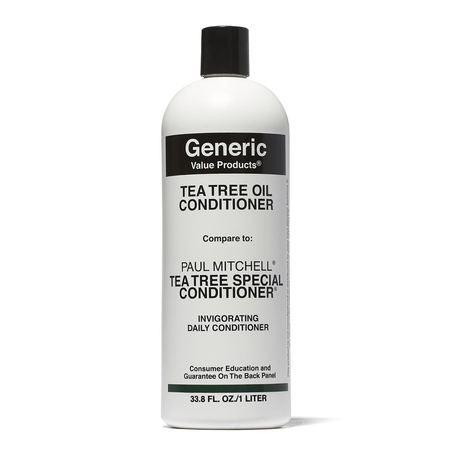 Generic Value Products Tea Tree Oil Conditioner bottle front shows shiny hair promise