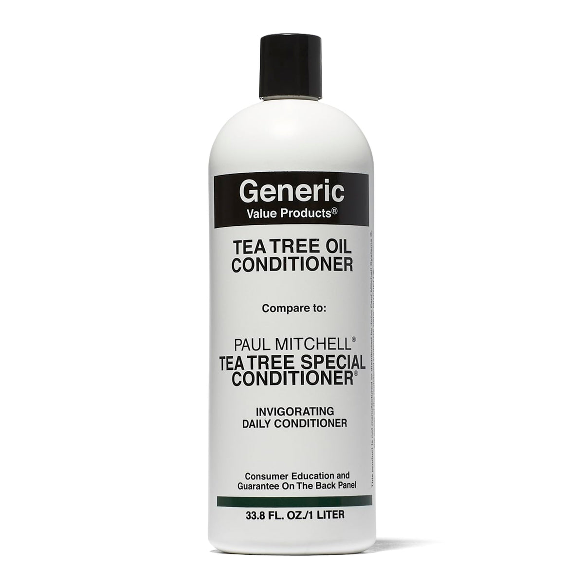 Generic Value Products Tea Tree Oil Conditioner bottle front shows shiny hair promise