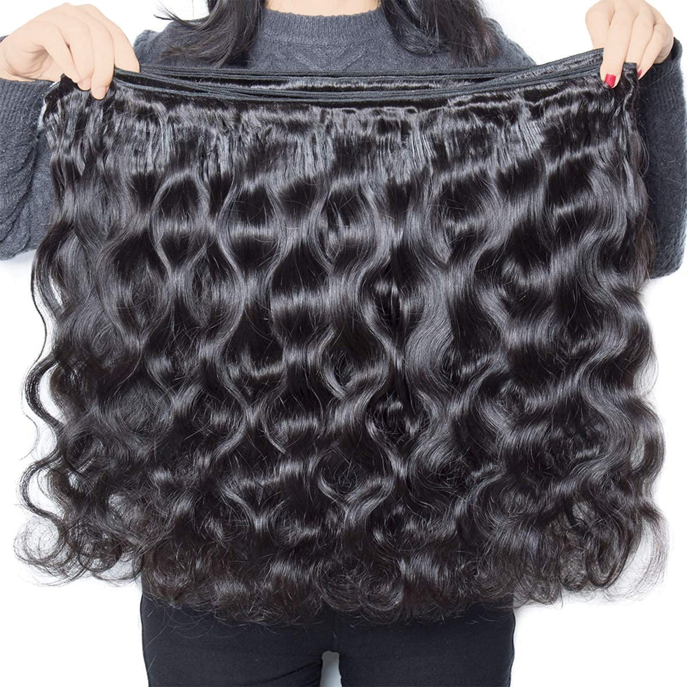 GENEROUS three-bundle setup creates a full-head look with thick volume.