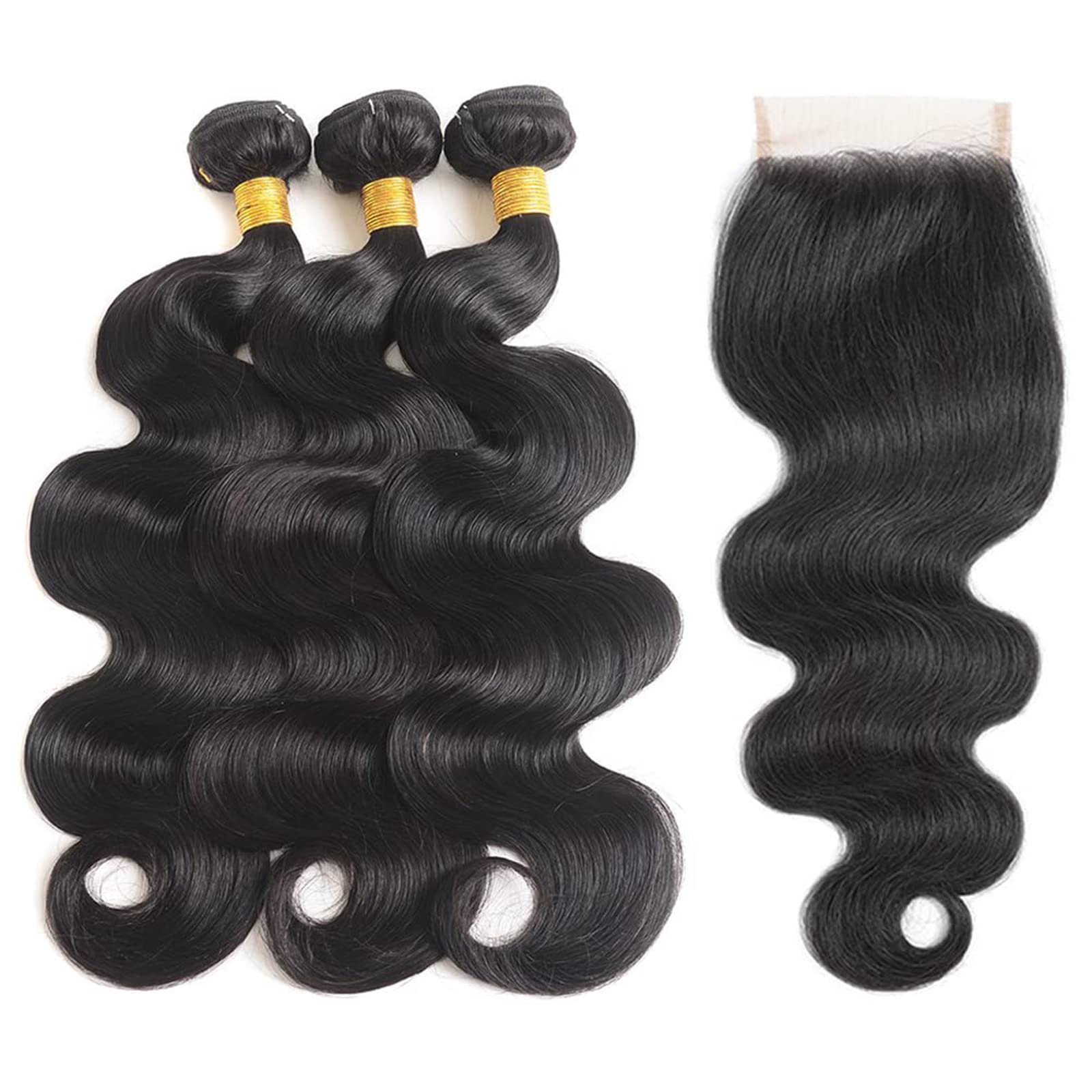 GENEROUS 4x4 lace closure with body wave bundles for seamless parting and easy styling.