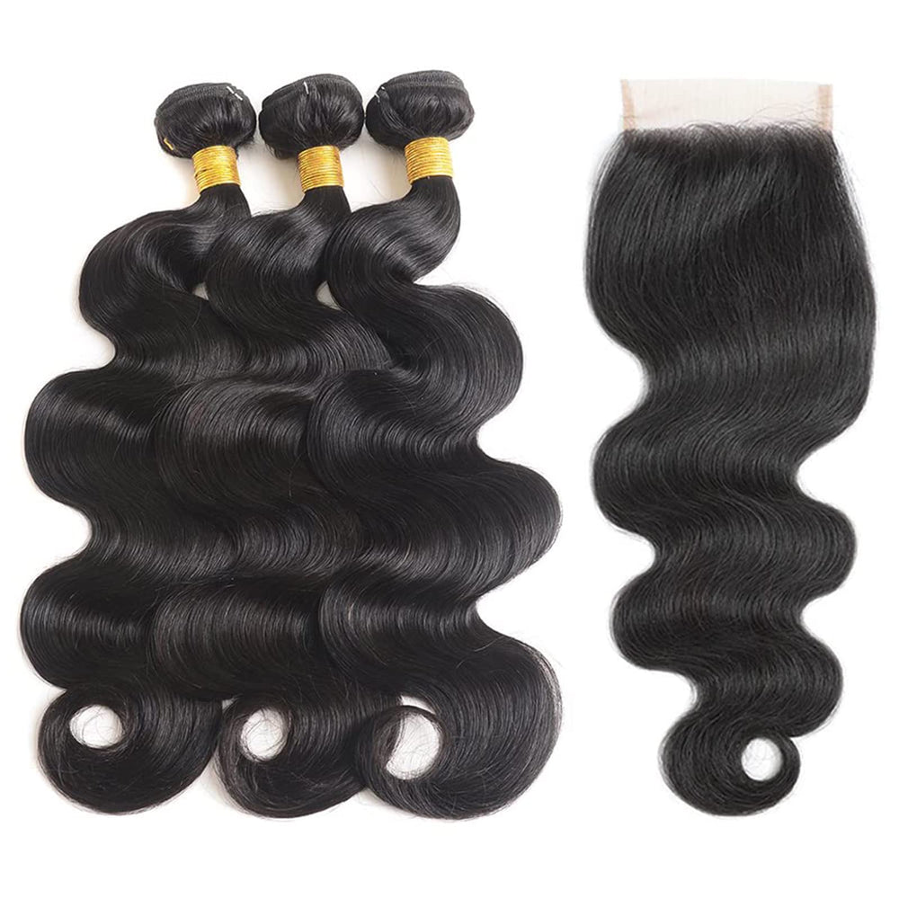 GENEROUS 4x4 lace closure with body wave bundles for seamless parting and easy styling.
