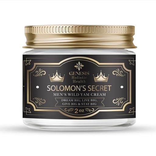 Genesis Solomon's Secret men's wild yam cream jar showing premium organic formula for vitality.