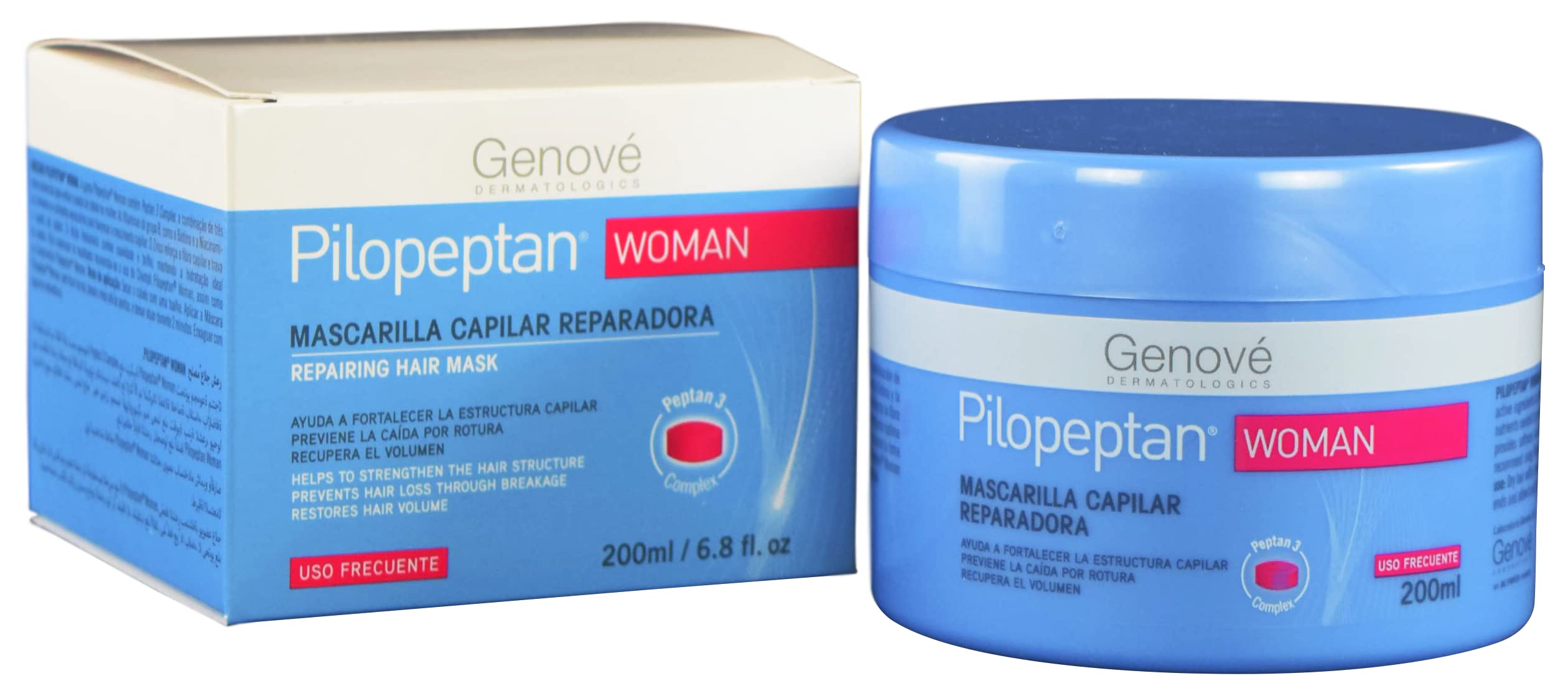 Genové Pilopeptan Woman regenerative hair mask bottle promising stronger, shinier hair