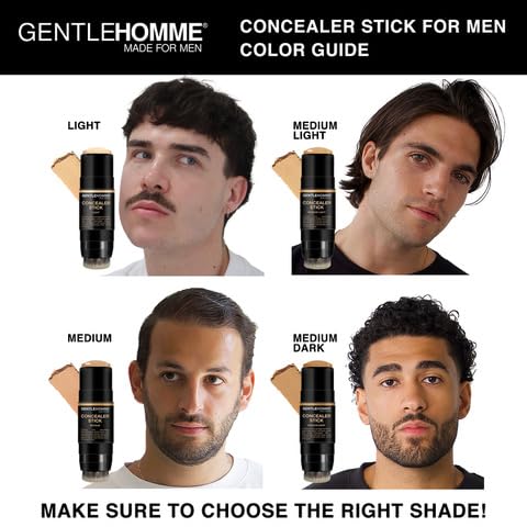 Gentlehomme concealer stick shows 4-shade swatches for shade matching.