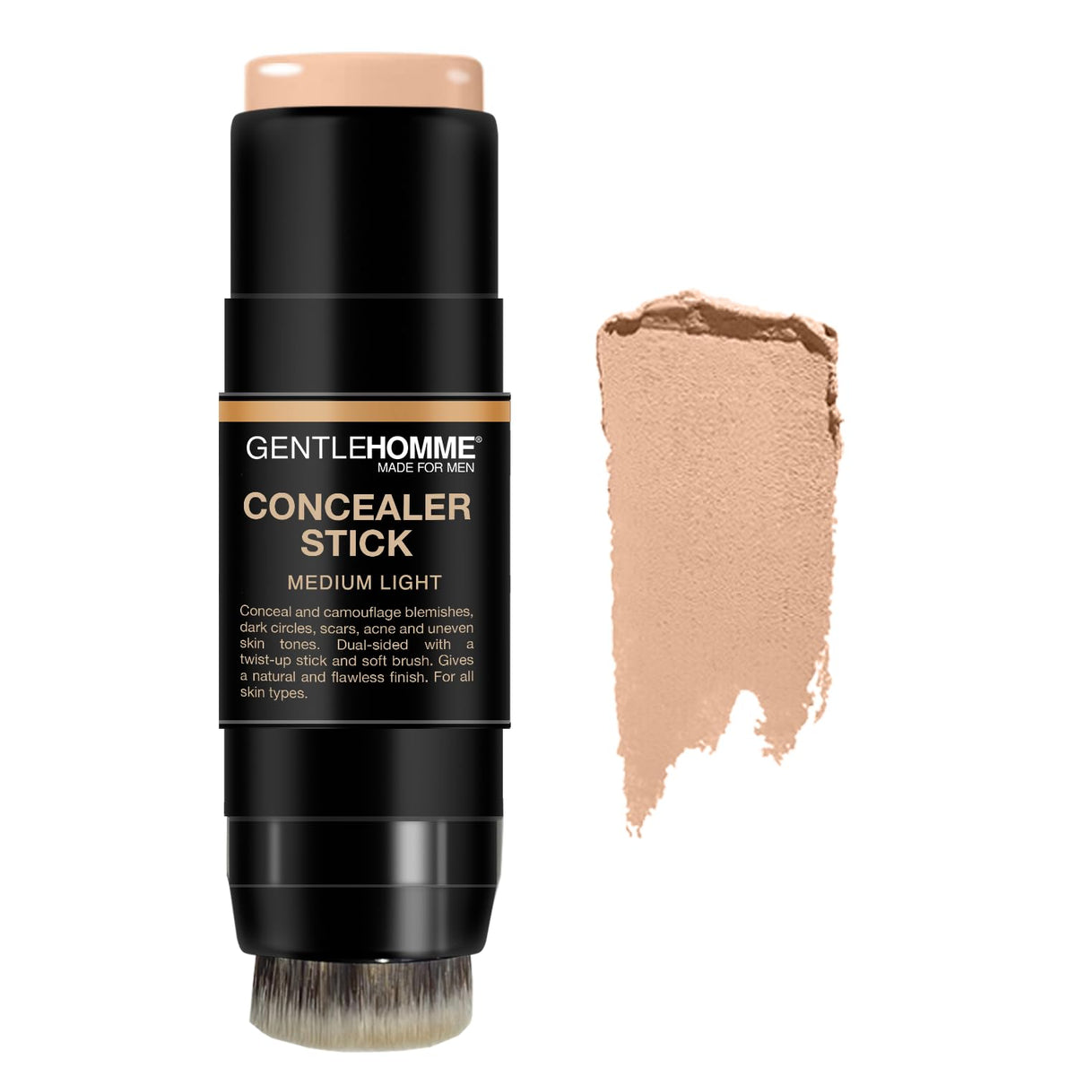Gentlehomme concealer-stick-blemish-cover with brush for easy blending.