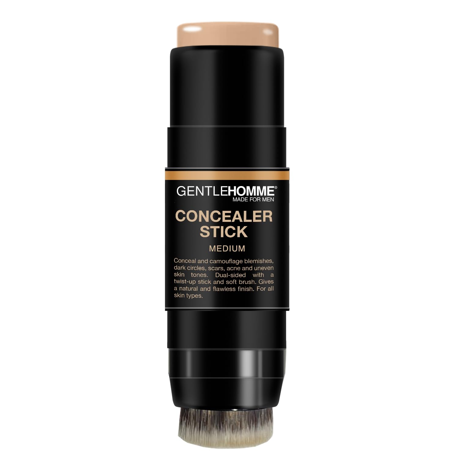 Gentlehomme concealer brush end closeup demonstrates easy blending for a smooth finish.