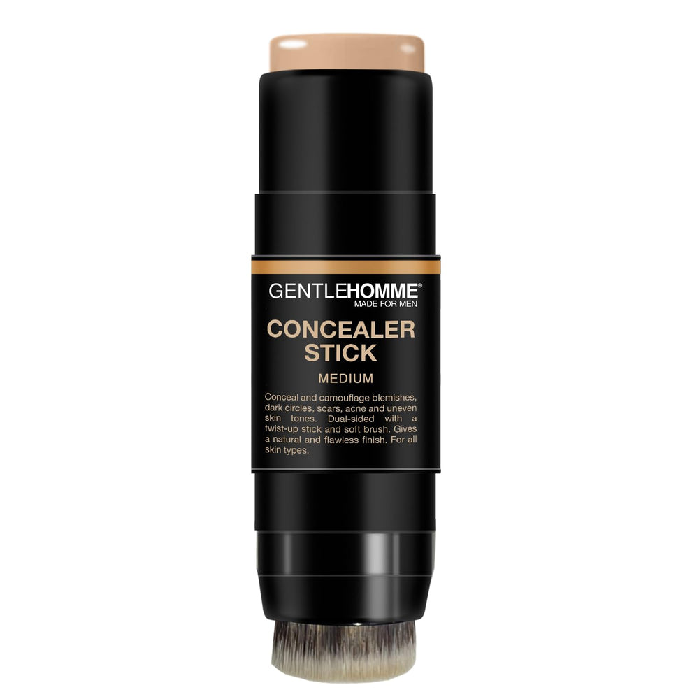 Gentlehomme concealer brush end closeup demonstrates easy blending for a smooth finish.