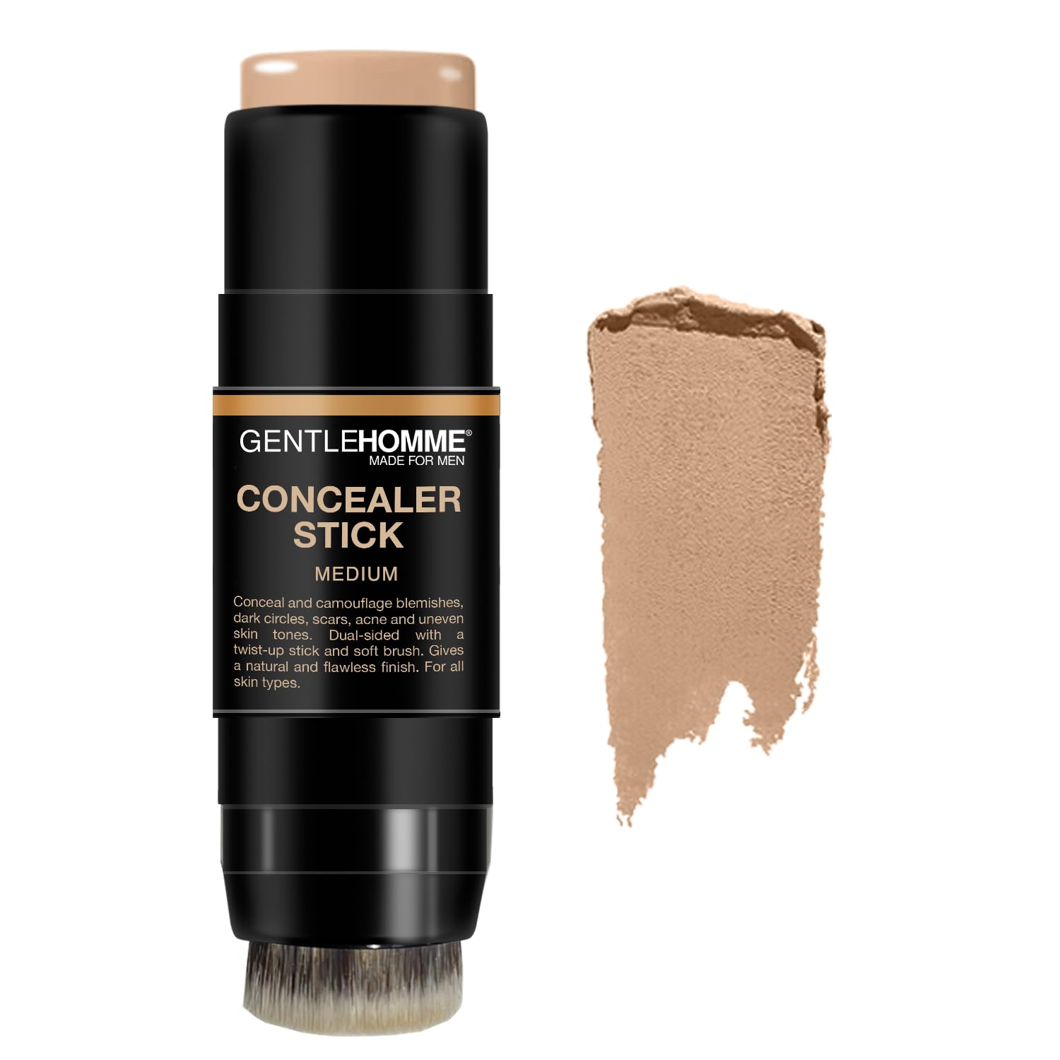 Gentlehomme concealer stick for men application shows quick blemish touch-ups for a fresh look.