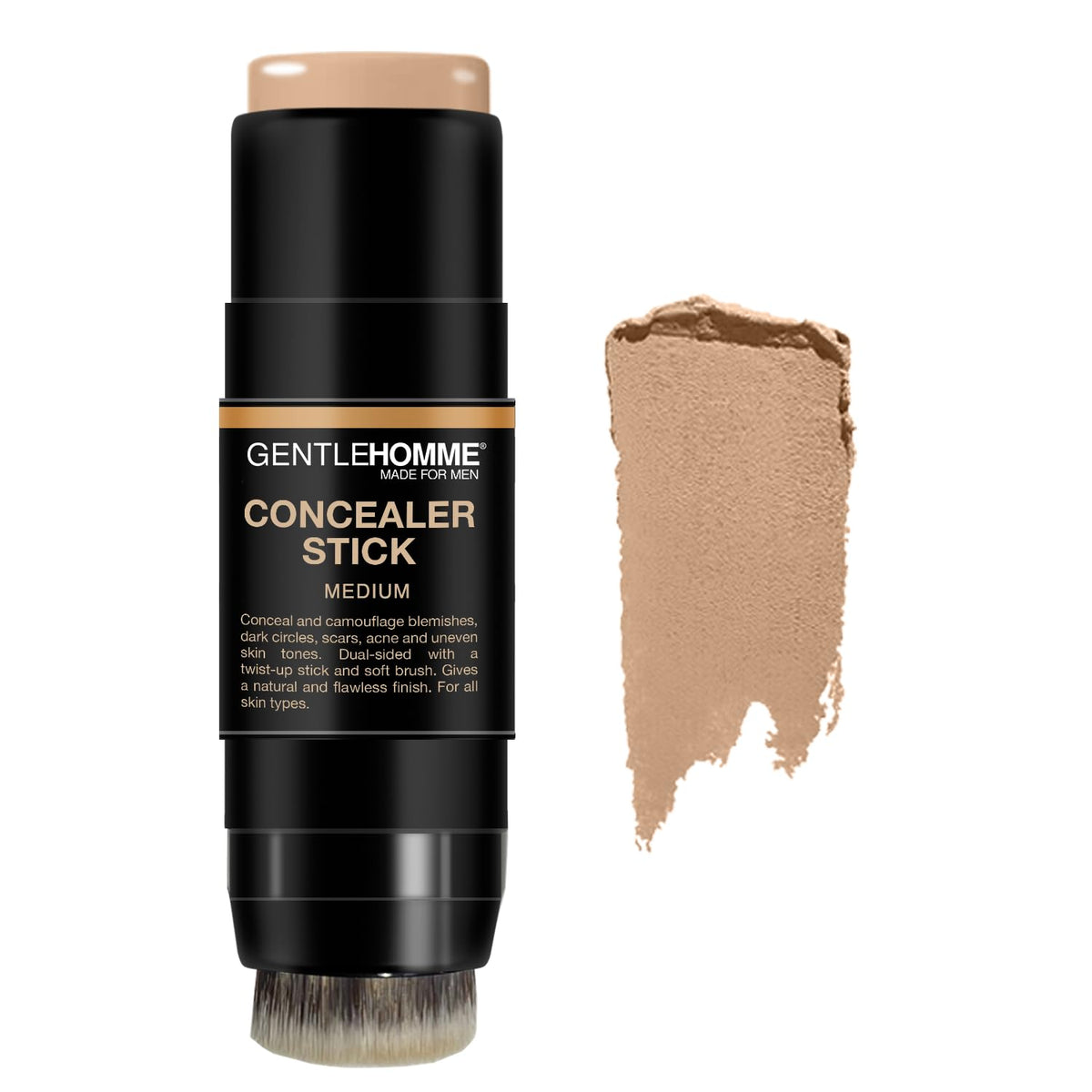Gentlehomme concealer stick for men application shows quick blemish touch-ups for a fresh look.