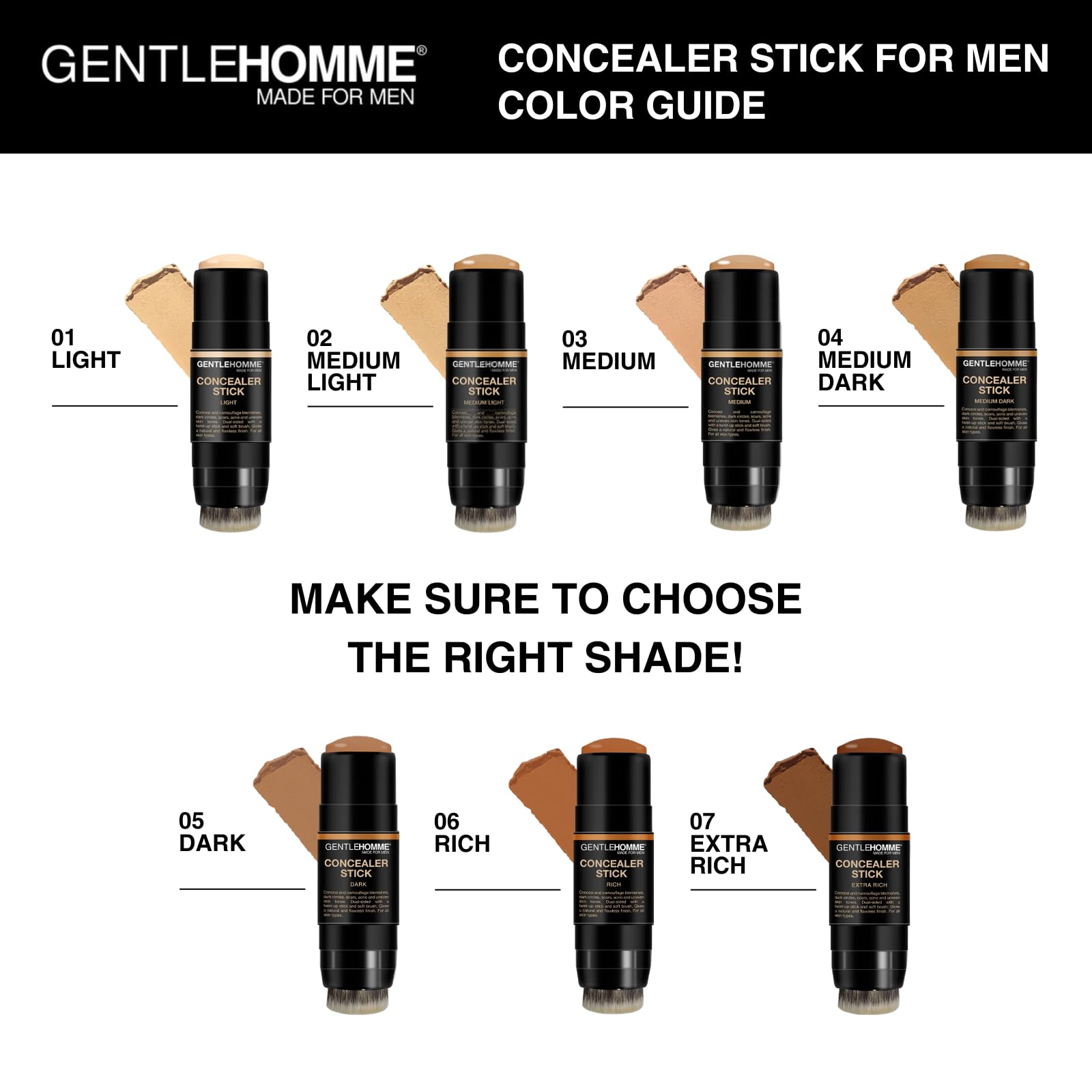 Gentlehomme concealer stick offers a skin-friendly formula for all skin types.