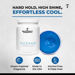 Oceano pour highlights the ocean-inspired scent for daily freshness.