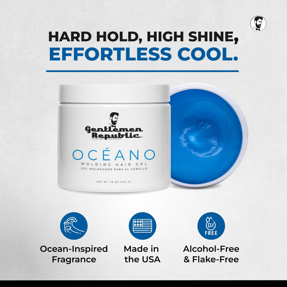 Oceano gel on hand applying for versatile styling with alcohol-free formula.