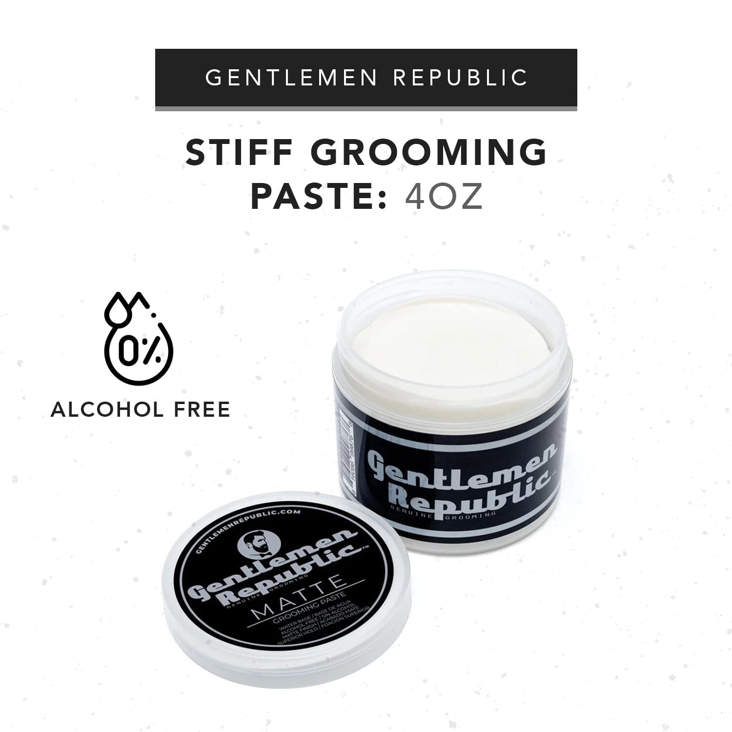 Premium jar of Gentlemen Republic Stiff Pomade with clean design and wax-free formula