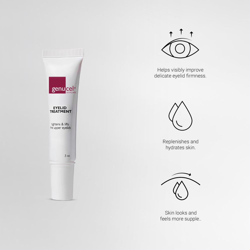 Genucel Eyelid Cream application scene shows gentle, hydrating eyelid care.