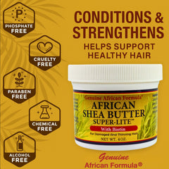 Genuine African Formula Shea Butter Super-Lite application on damp hair promotes manageability
