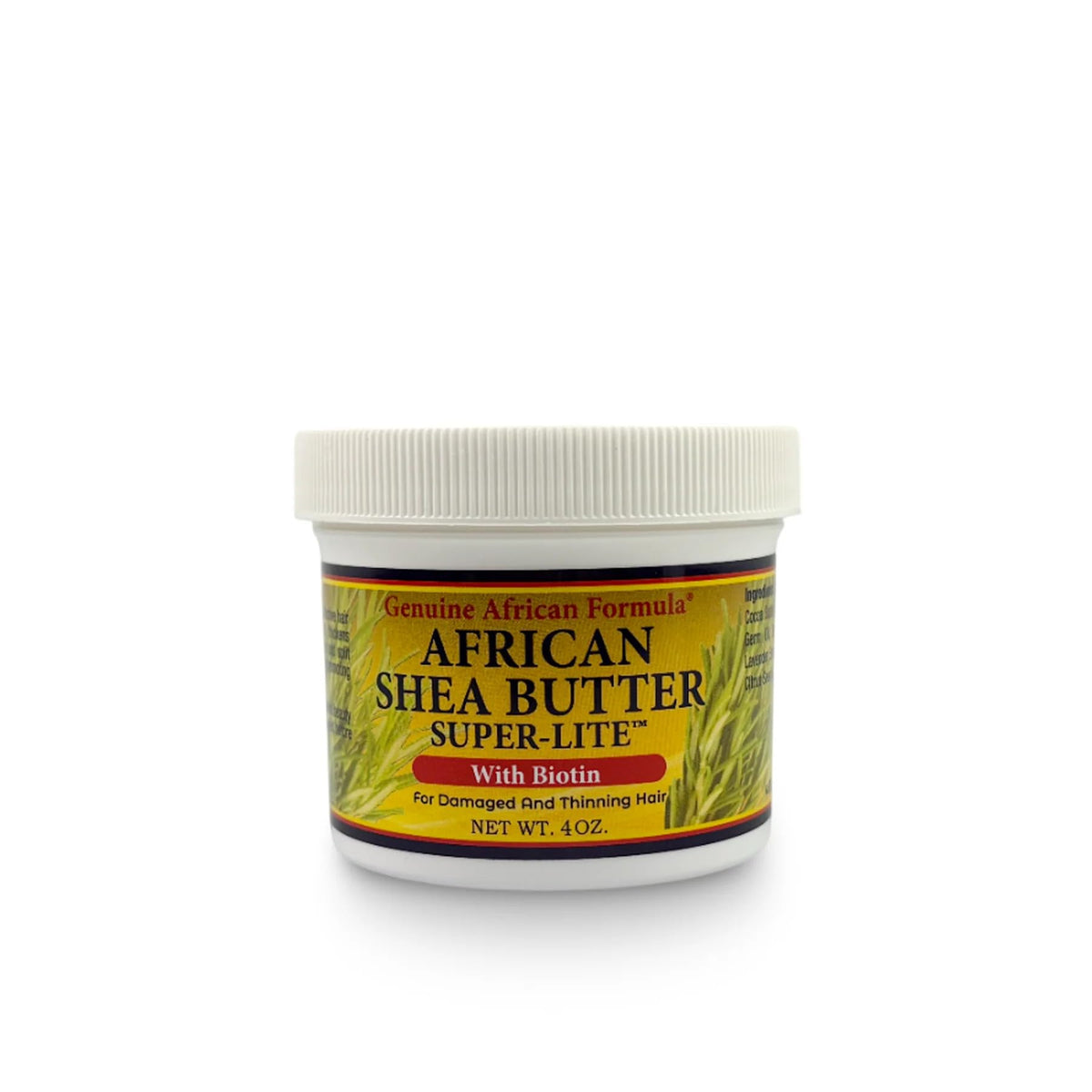 Genuine African Formula Shea Butter Super-Lite jar provides lightweight hydration for dry hair