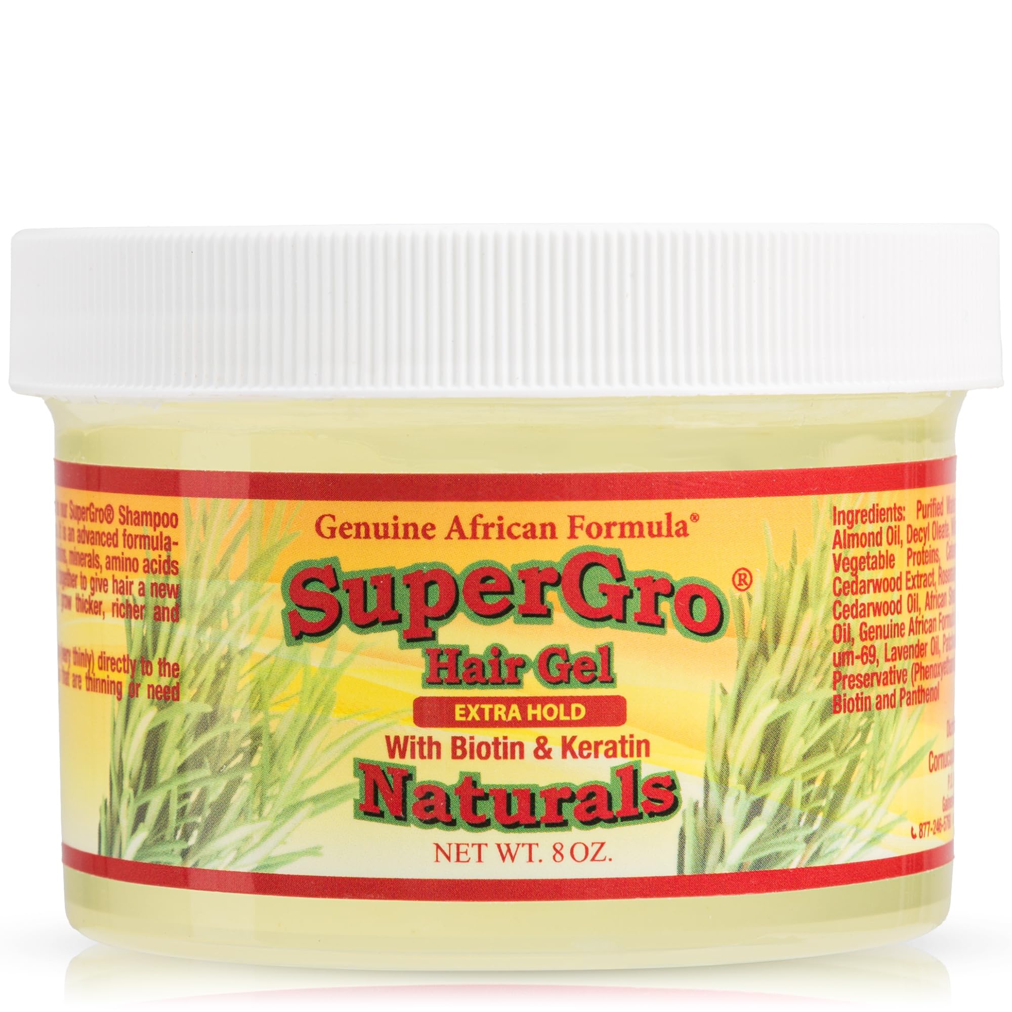Genuine African Formula SuperGro hair gel bottle for long-lasting braid hold