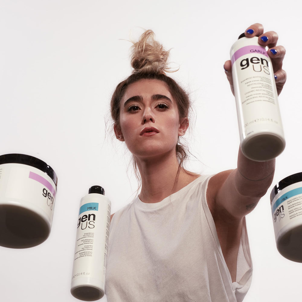 Genus Keratin Restructuring Shampoo shine closeup on premium packaging