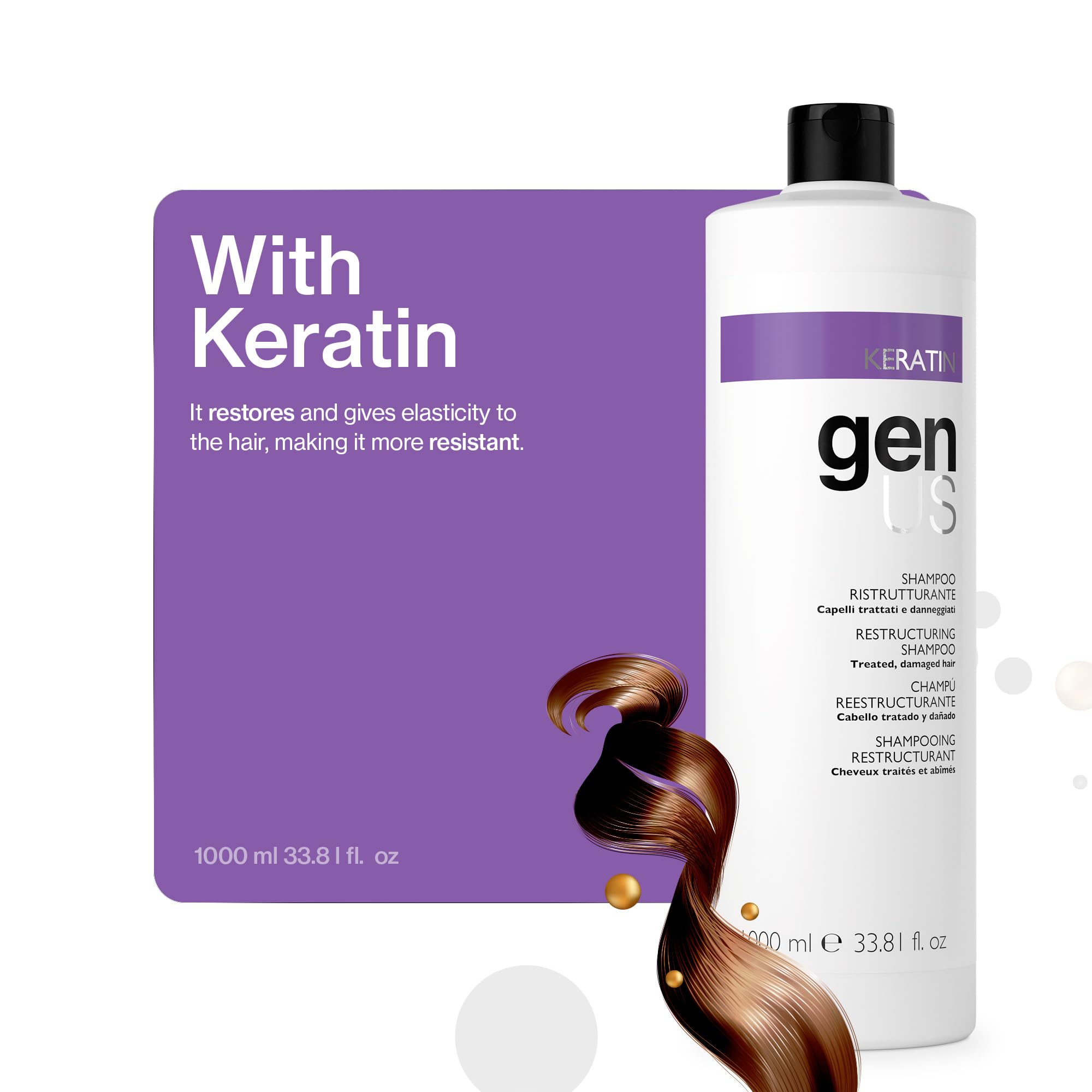 Genus Keratin Shampoo with keratin and silk proteins for softness and elasticity