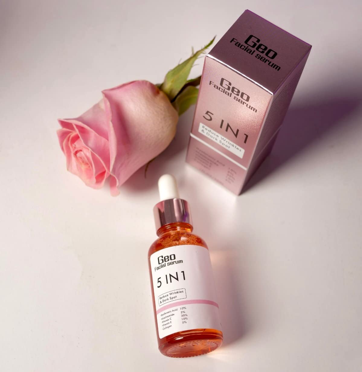 Geo Facial 5-in-1 serum in hand during gentle application